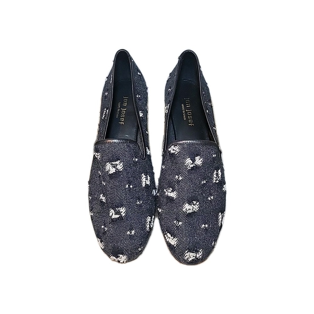 Jon Josef Gatsby Smoking Slipper Loafer Slip On Black Denim Made in Spain Sz 9M